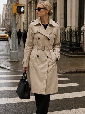 Mango Beige Trench Coat XS Classic Belted Double Breasted Minimalist